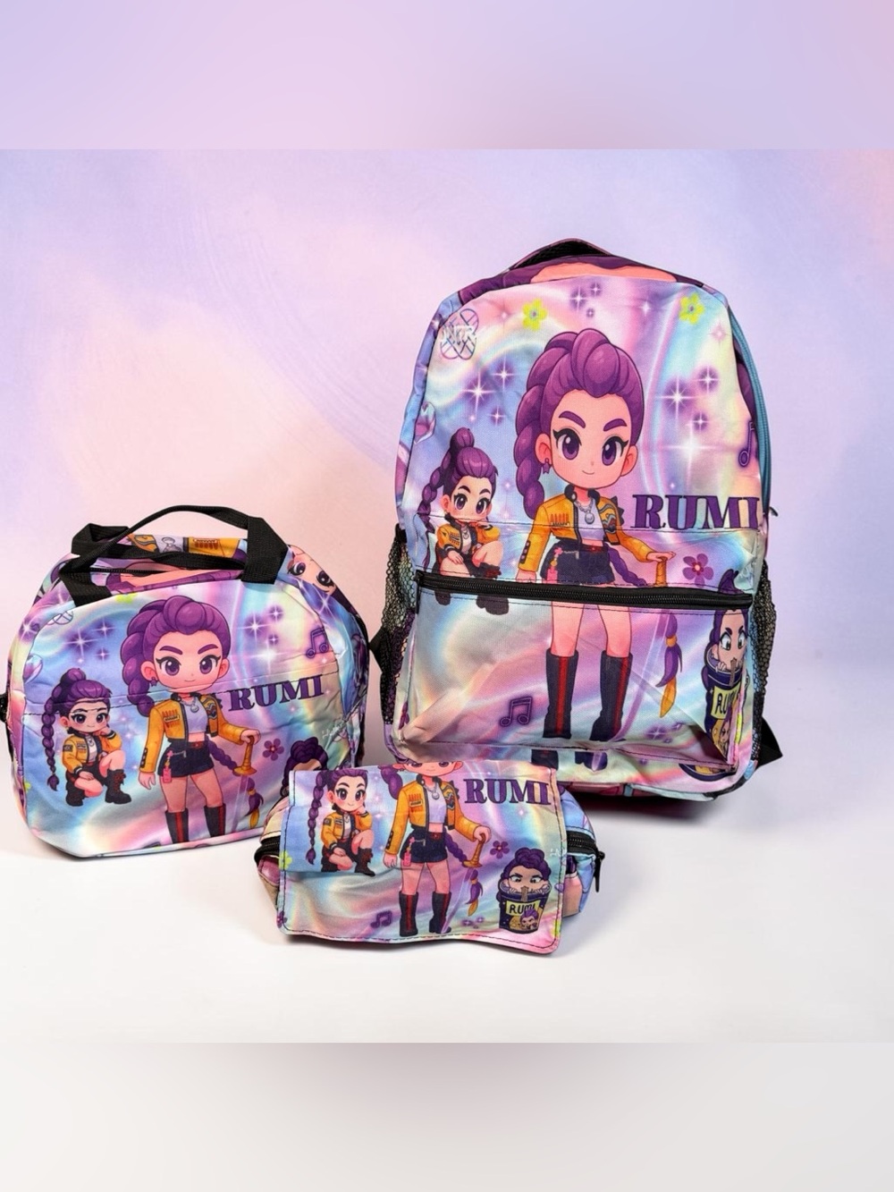 Kpop demon hunters backpack set lunch bag and pencil pouch back to school